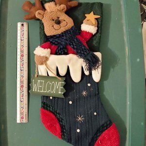 Christmas Stocking moose welcome sign snow star
